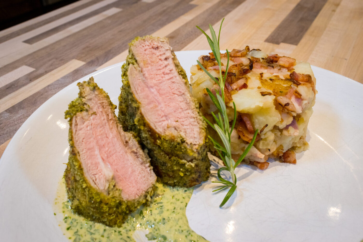 Herb-crusted Pork Tenderloin with Spinach Sauce-16