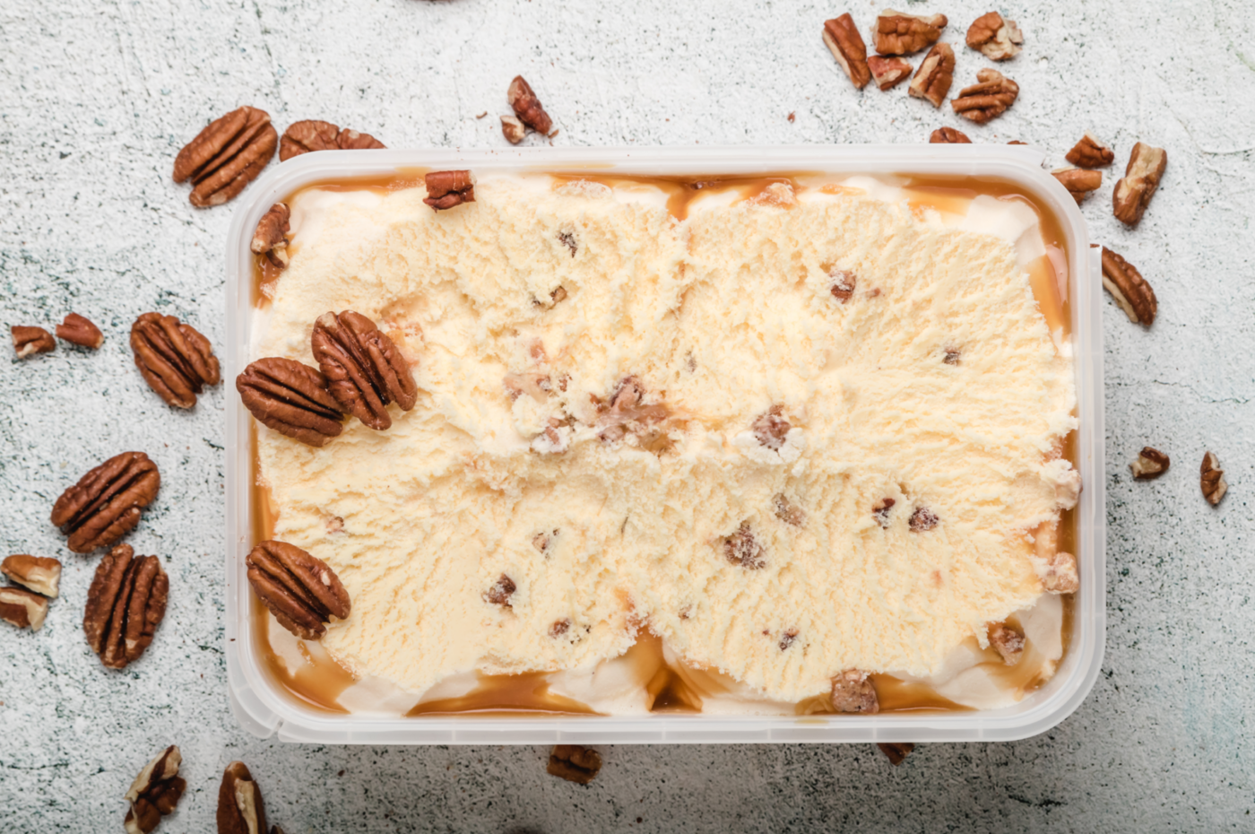 Butter pecan ice cream in original packaging