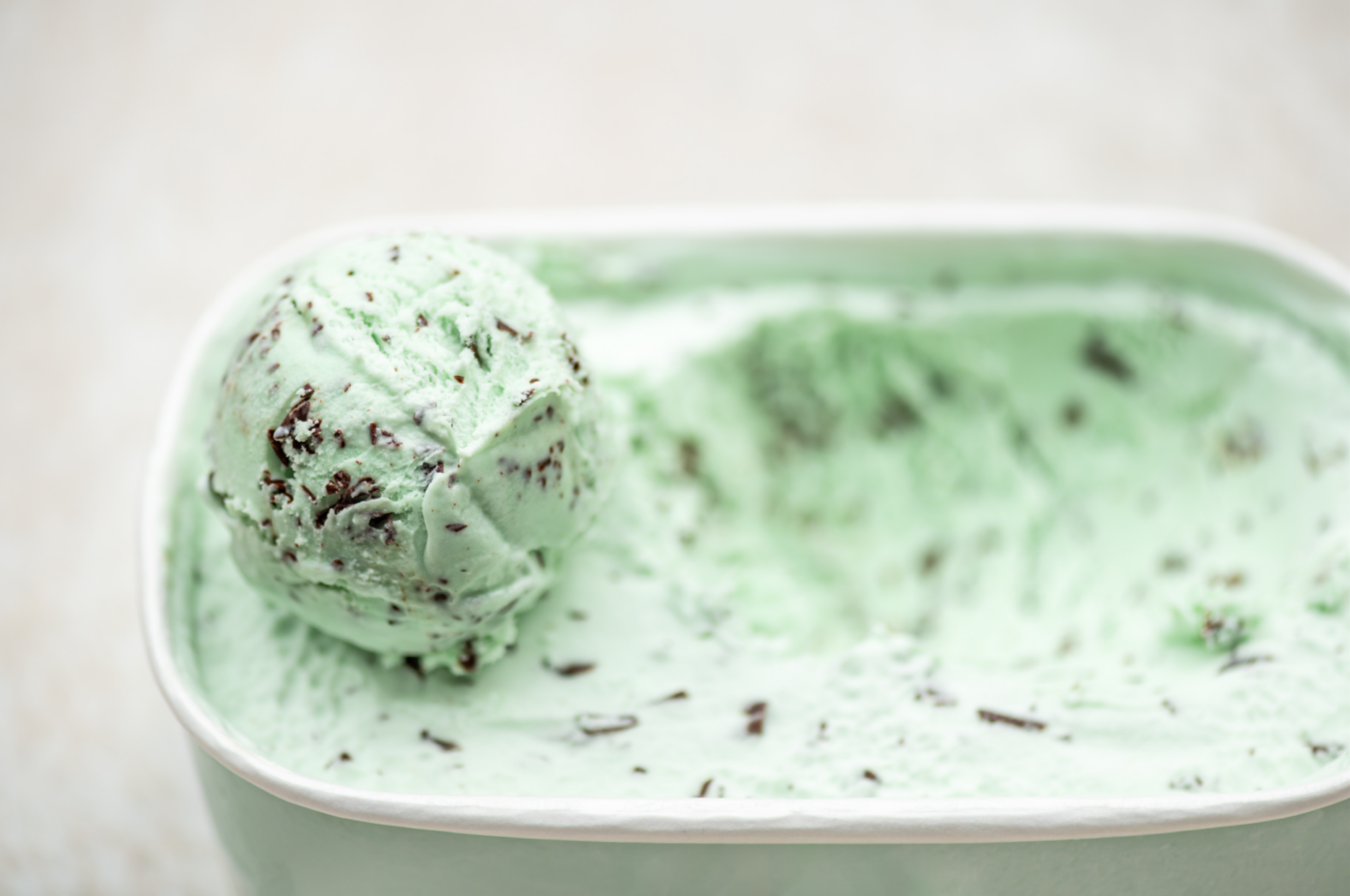 Mint Chocolate Chip Ice Cream in tub