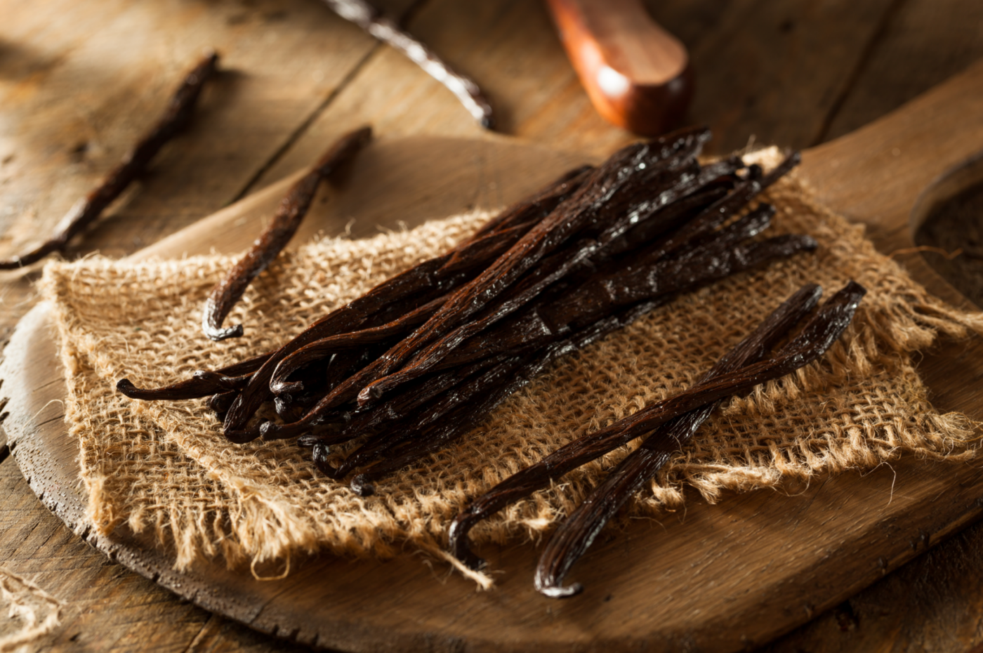 vanilla beans on the organic brown bag