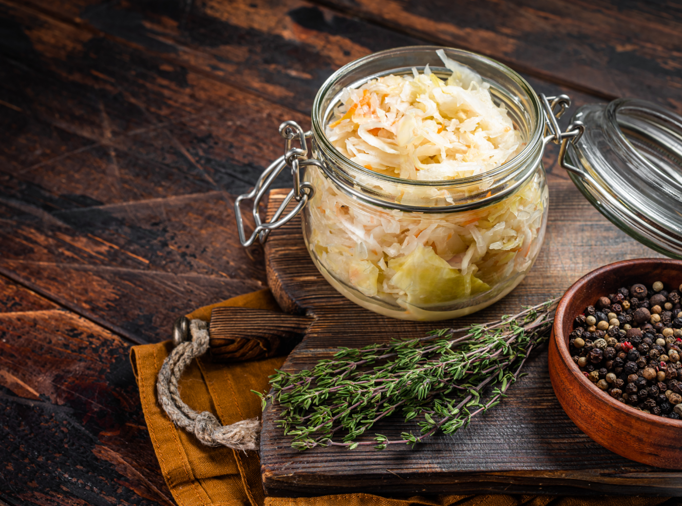 white Sauerkraut in the open jar