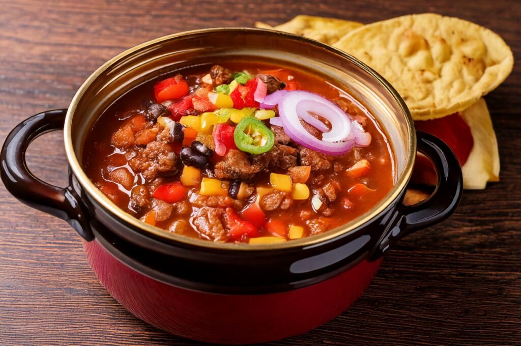 Side, medium distance shot of Classic Taco Soup