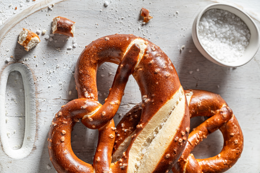 Crunchy and tasty pretzels decorated with Pretzel M Salt