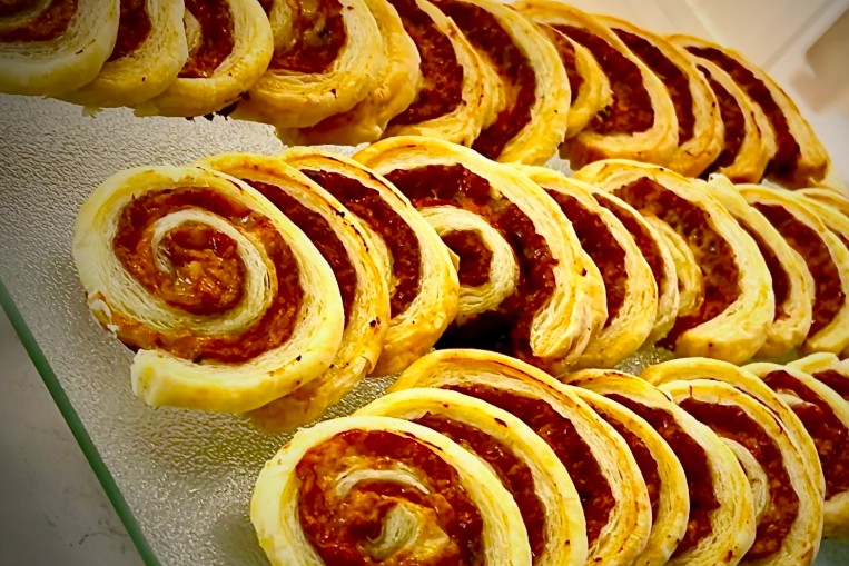 French Onion Soup Pinwheels in detail close up shot